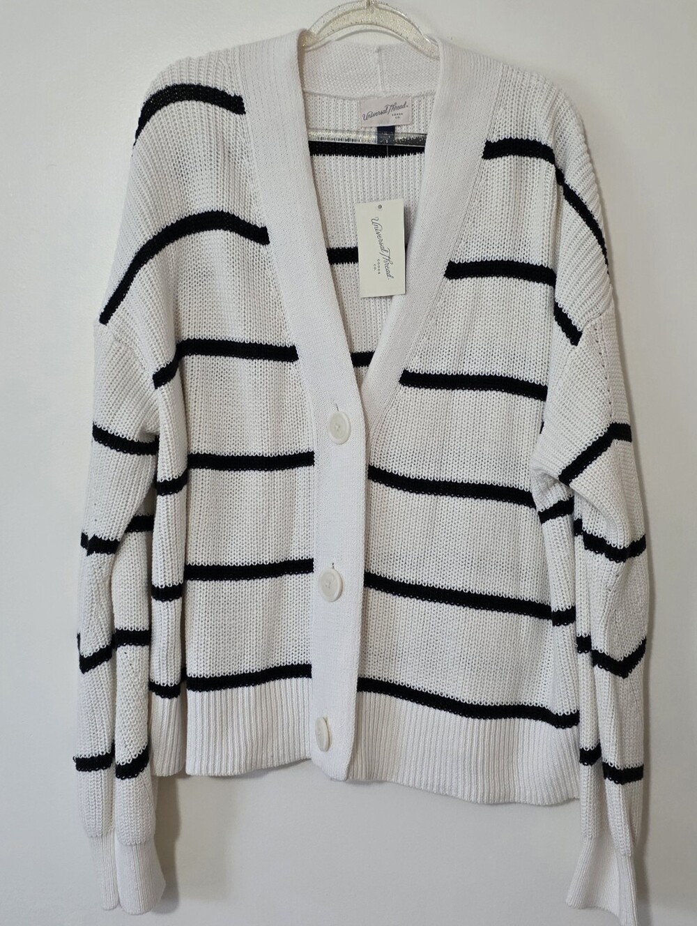 NWT Universal Thread Striped Button Front V-neck Cardigan Preppy Clean Girl XL